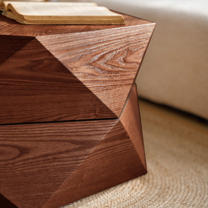36.61'' Retro Style Polygon Flip Top Coffee Table, Flip-top hidden space, Solid Wood Veneered Drum Coffee Table with Storage for Living Room, Bedroom and Office, Reddish-brown, Brown image 10