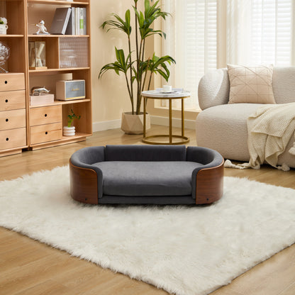Scandinavian style Elevated Dog Bed Pet Sofa With Solid Wood legs and Walnut Bent Wood Back, Velvet,Large Size image 1