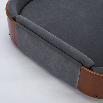 Scandinavian style Elevated Dog Bed Pet Sofa With Solid Wood legs and Walnut Bent Wood Back, Velvet,Large Size image 11