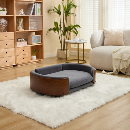 Scandinavian style Elevated Dog Bed Pet Sofa With Solid Wood legs and Walnut Bent Wood Back, Velvet,Large Size image 2