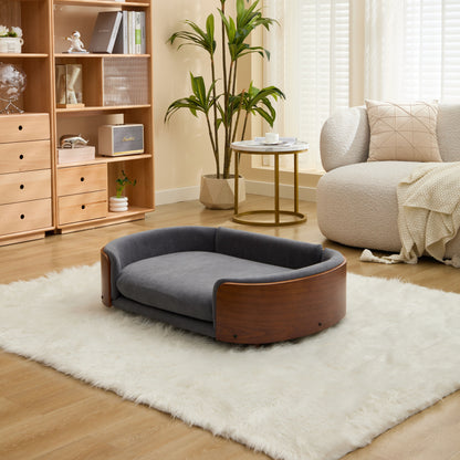 Scandinavian style Elevated Dog Bed Pet Sofa With Solid Wood legs and Walnut Bent Wood Back, Velvet,Large Size image 3