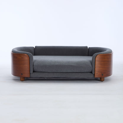 Scandinavian style Elevated Dog Bed Pet Sofa With Solid Wood legs and Walnut Bent Wood Back, Velvet,Large Size image 4