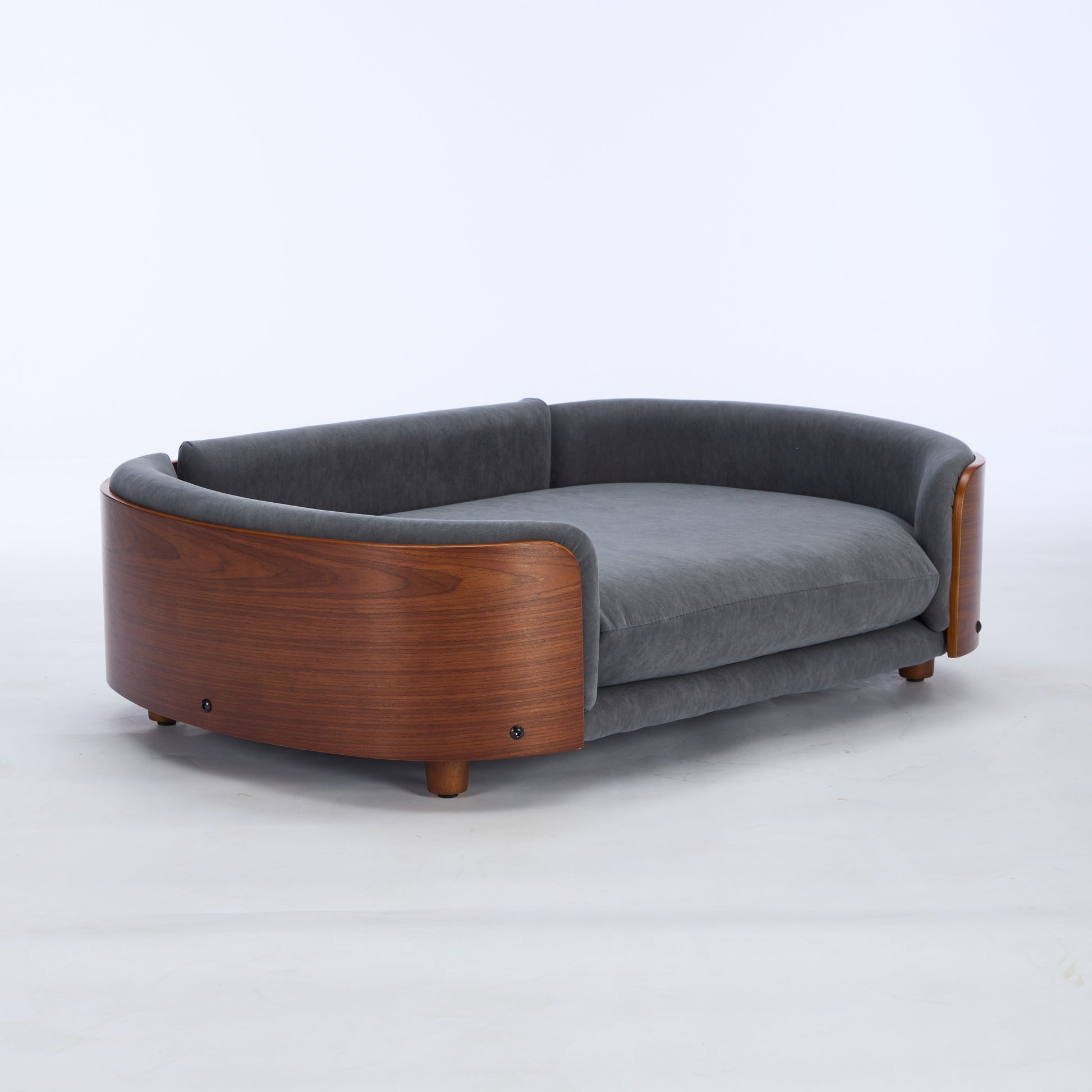 Scandinavian style Elevated Dog Bed Pet Sofa With Solid Wood legs and Walnut Bent Wood Back, Velvet,Large Size image 5