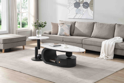 Modern Nesting Coffee Table Set of 2 End Table for Living Room, Oval and Round Table Set image 4