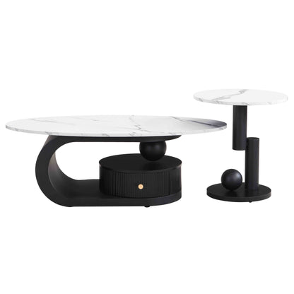 Modern Nesting Coffee Table Set of 2 End Table for Living Room, Oval and Round Table Set image 5