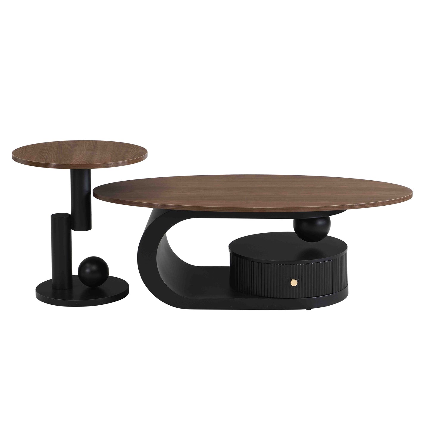 Luxury Nesting Coffee Table Set of 2, Tables with Storage for Living Room, Oval and Round Table Set, Black Center Table, Cocktail Table, Side Table, Large 47.24'', Small 19.69'' image 4