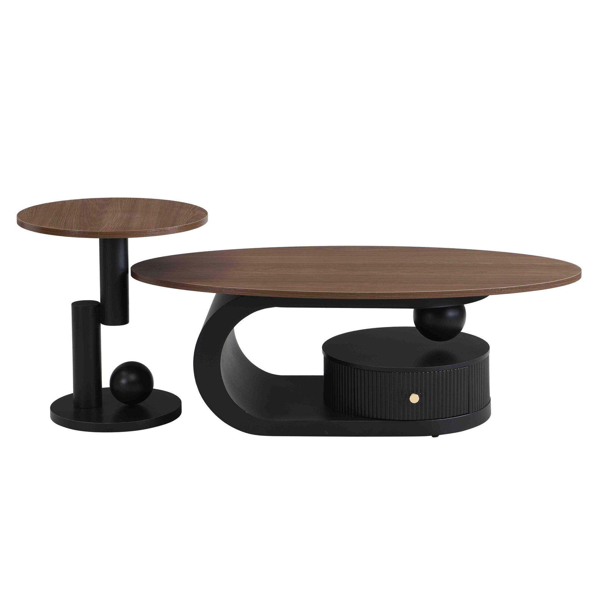Luxury Nesting Coffee Table Set of 2, Tables with Storage for Living Room, Oval and Round Table Set, Black Center Table, Cocktail Table, Side Table, Large 47.24'', Small 19.69'' image 4