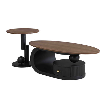 Luxury Nesting Coffee Table Set of 2, Tables with Storage for Living Room, Oval and Round Table Set, Black Center Table, Cocktail Table, Side Table, Large 47.24'', Small 19.69'' image 7