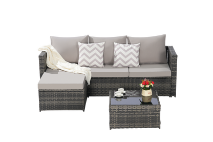 2 Pieces Patio Furniture Set,Outdoor Woven Sectional L- Shaped Patio Furniture,Wicker Conversation Set with Ottoman, Detachable Lounger Table for Backyard Poolside image 4