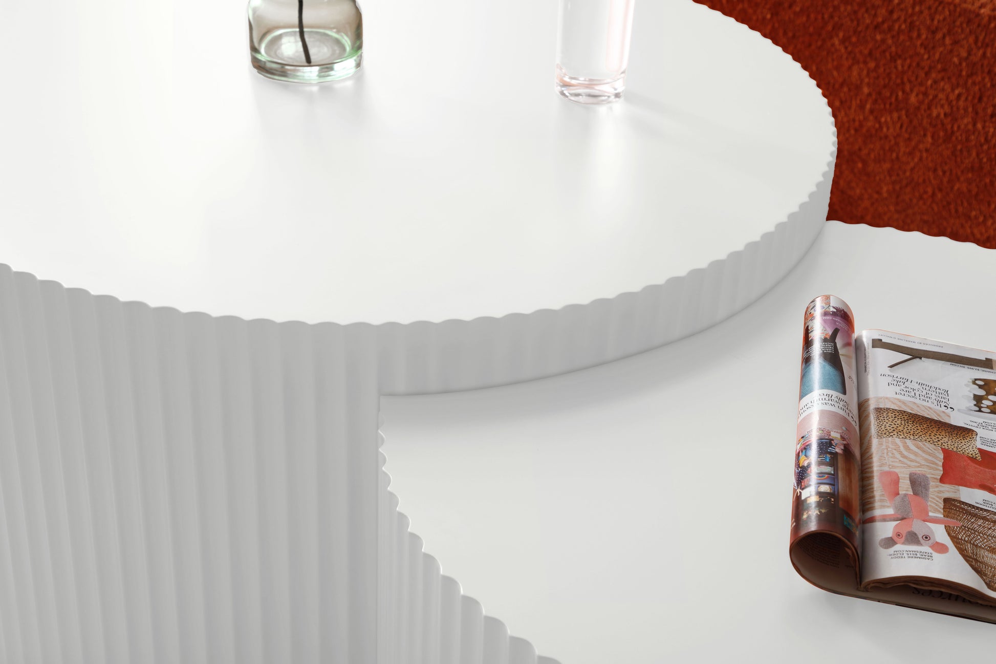 White Nesting table set of 2, Handcraft Relief MDF Coffee Table for Living Room/Office/Leisure Area(Same Sku:W876P271185) image 4