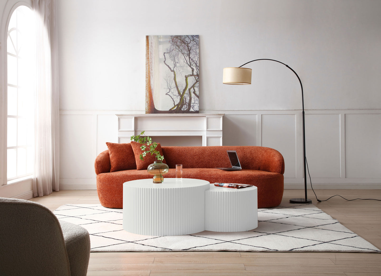 White Nesting table set of 2, Handcraft Relief MDF Coffee Table for Living Room/Office/Leisure Area(Same Sku:W876P271185) image 5
