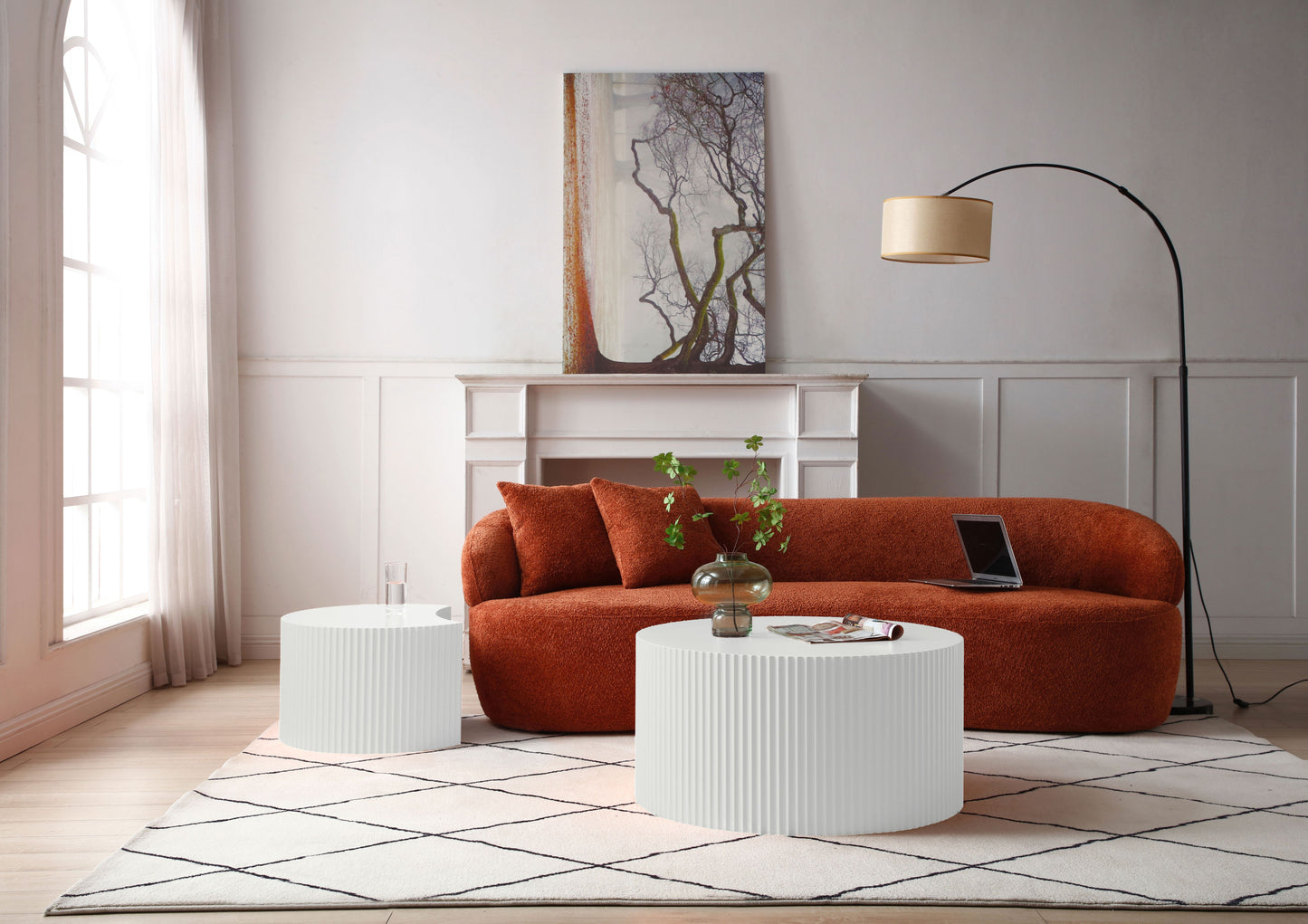White Nesting table set of 2, Handcraft Relief MDF Coffee Table for Living Room/Office/Leisure Area(Same Sku:W876P271185) image 6