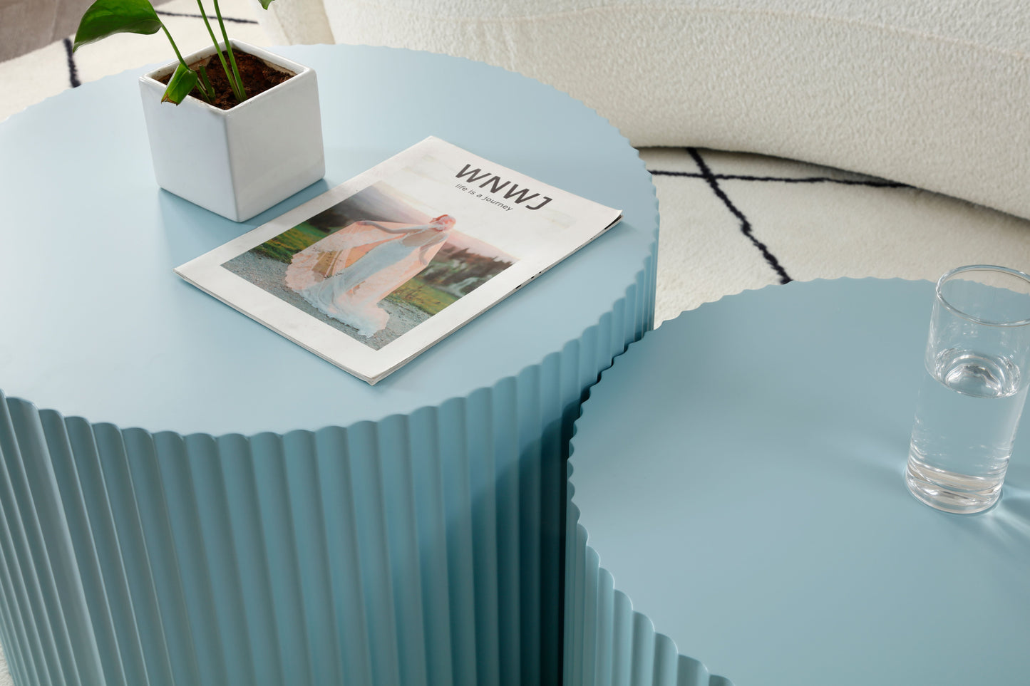 MDF Nesting Table Set of 2,Handcraft Round Coffee Table for Living Room/Leisure Area, Blue image 4