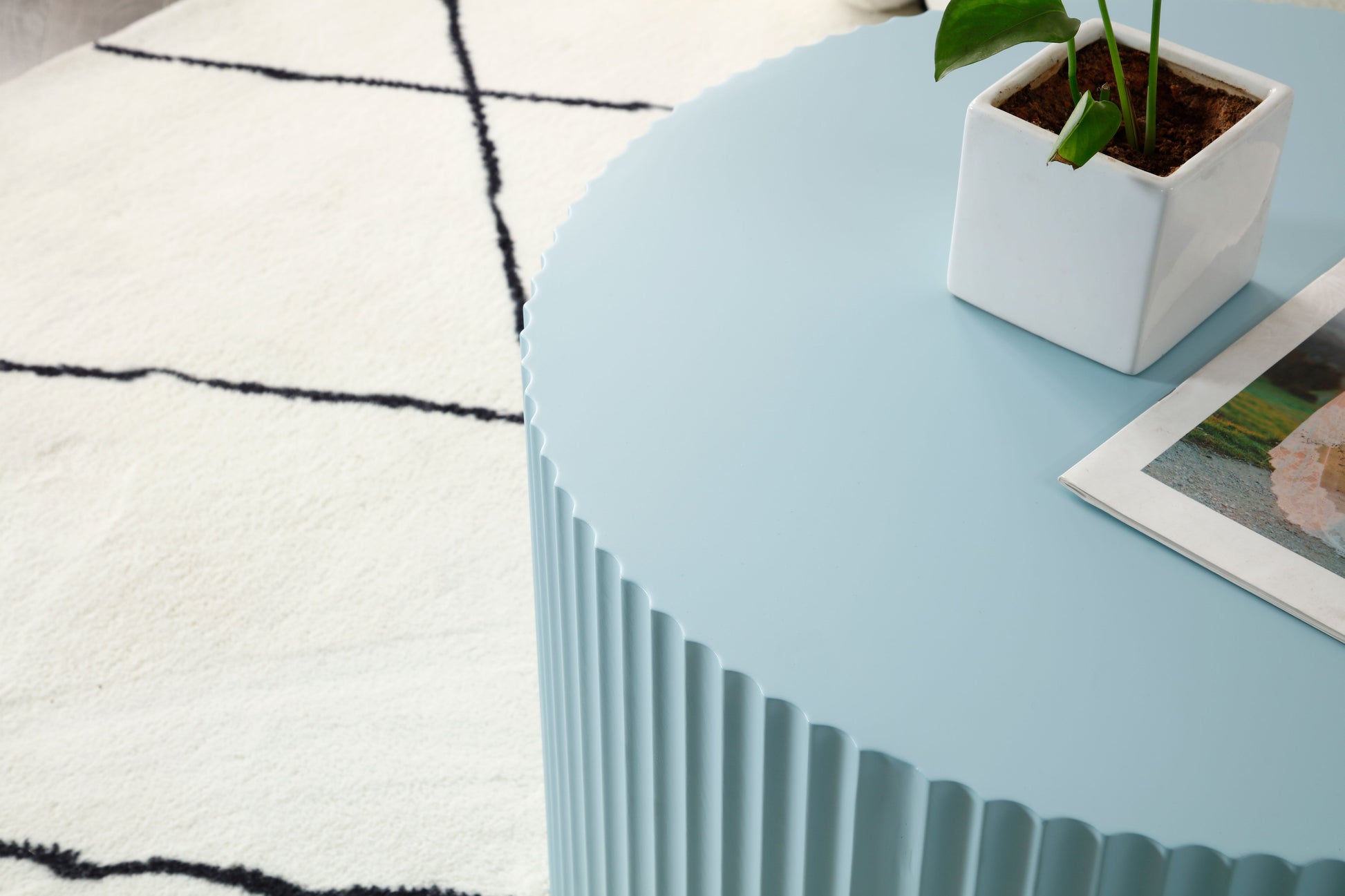 MDF Nesting Table Set of 2,Handcraft Round Coffee Table for Living Room/Leisure Area, Blue image 5
