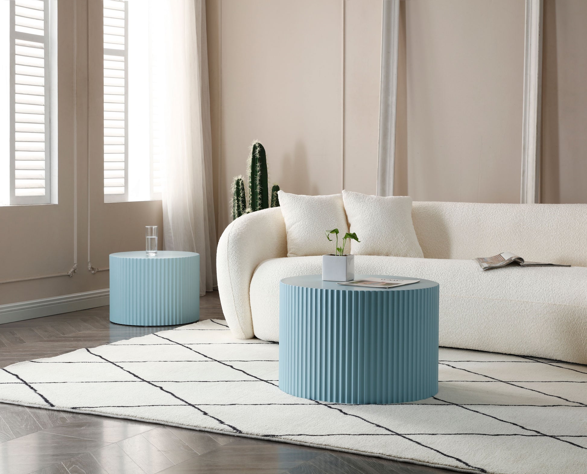 MDF Nesting Table Set of 2,Handcraft Round Coffee Table for Living Room/Leisure Area, Blue image 7