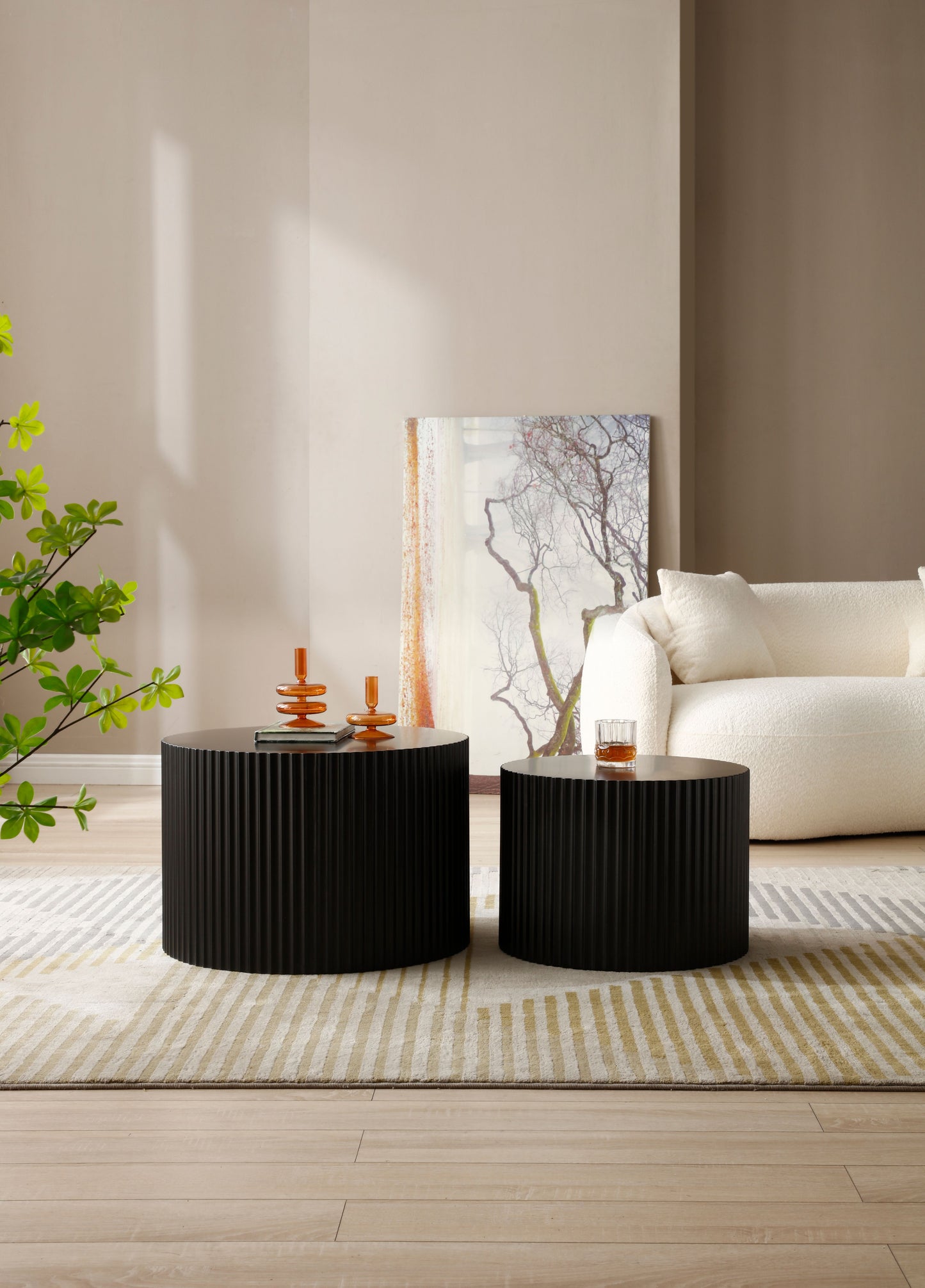 BLACK Round Nesting Table Set of 2,Handcraft MDF Coffee Table for Living Room/Leisure Area(Same Sku:W87682176) image 3