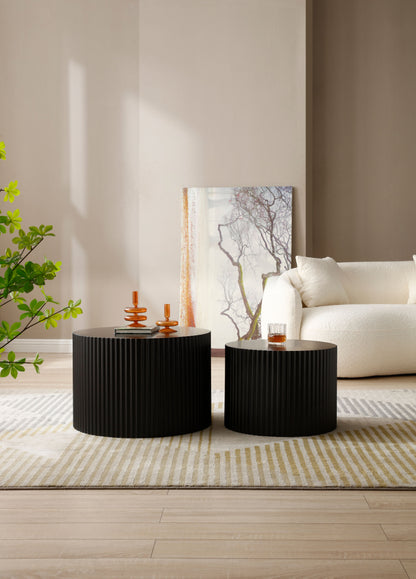 BLACK Round Nesting Table Set of 2,Handcraft MDF Coffee Table for Living Room/Leisure Area(Same Sku:W87682176) image 3