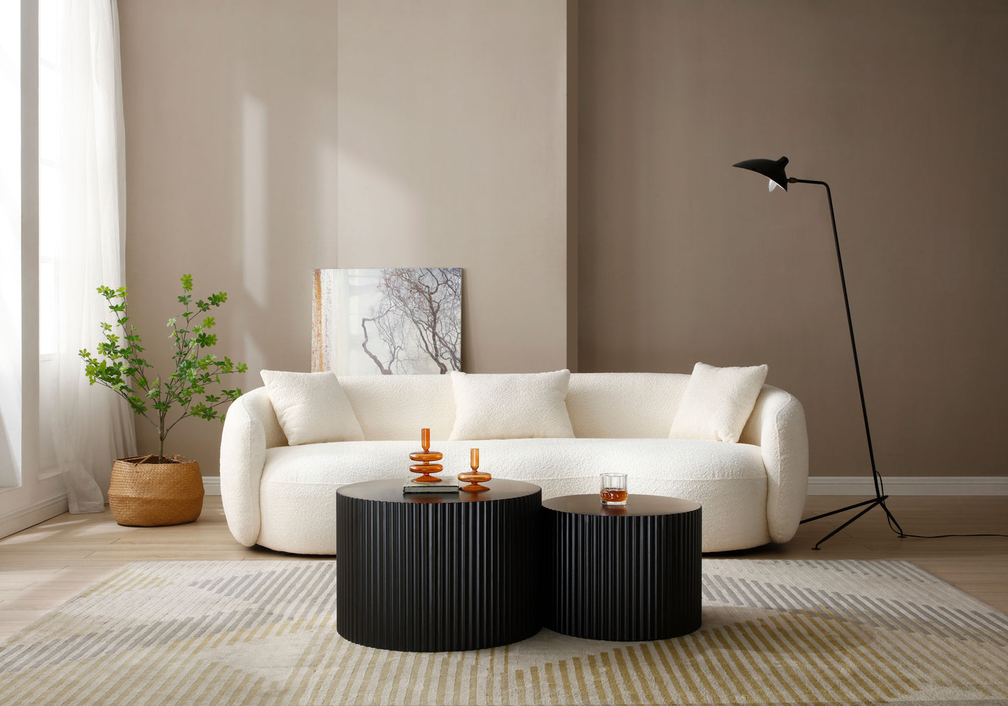 BLACK Round Nesting Table Set of 2,Handcraft MDF Coffee Table for Living Room/Leisure Area(Same Sku:W87682176) image 4