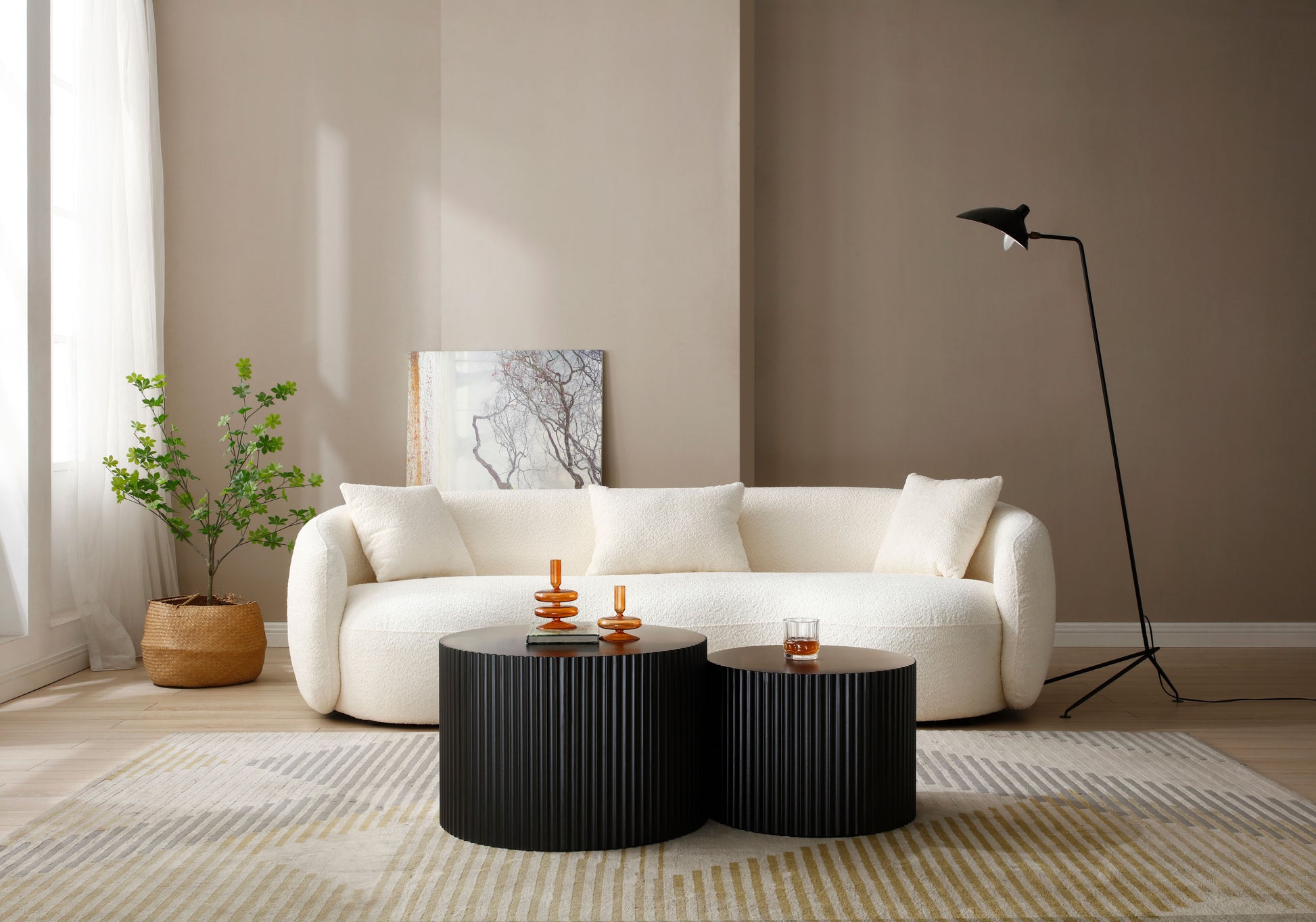BLACK Round Nesting Table Set of 2,Handcraft MDF Coffee Table for Living Room/Leisure Area(Same Sku:W87682176) image 4