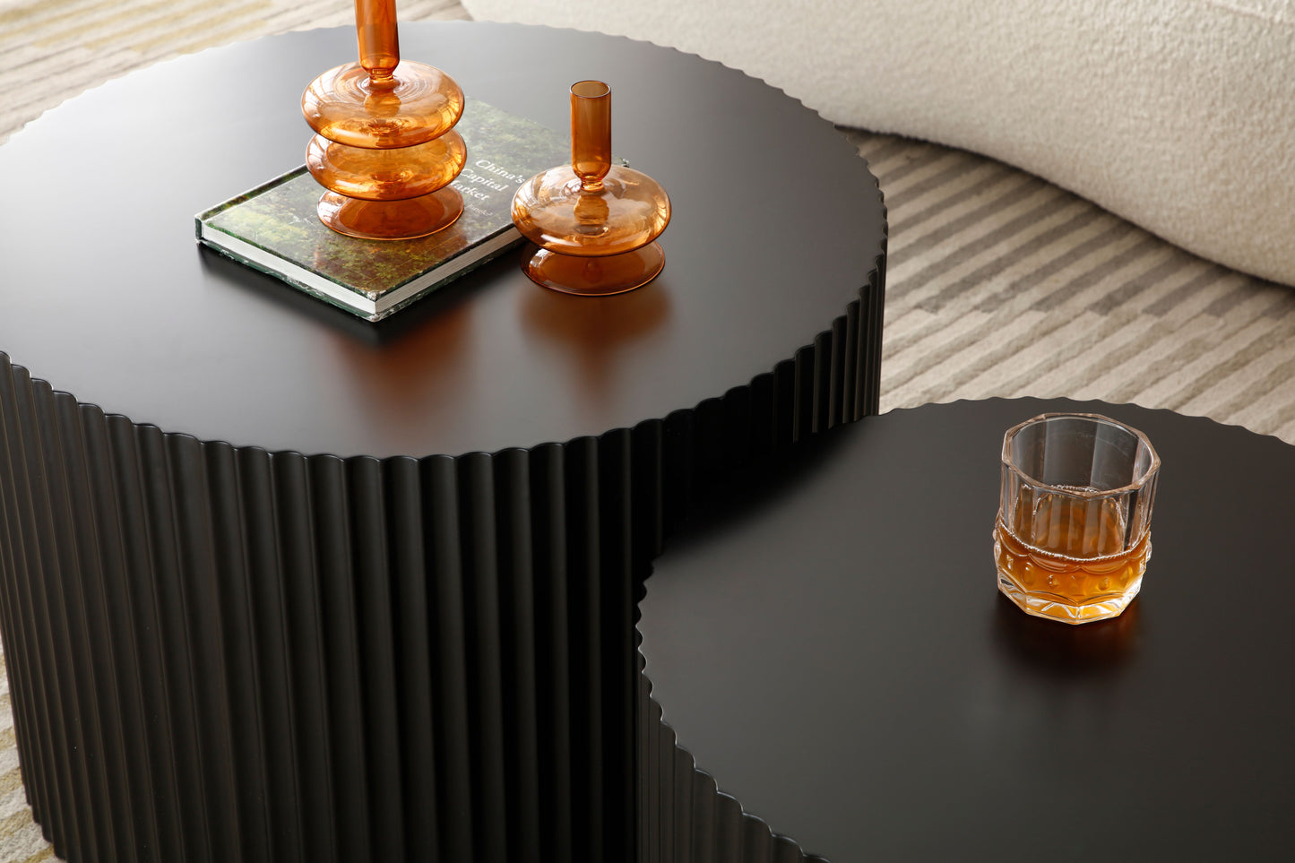 BLACK Round Nesting Table Set of 2,Handcraft MDF Coffee Table for Living Room/Leisure Area(Same Sku:W87682176) image 8