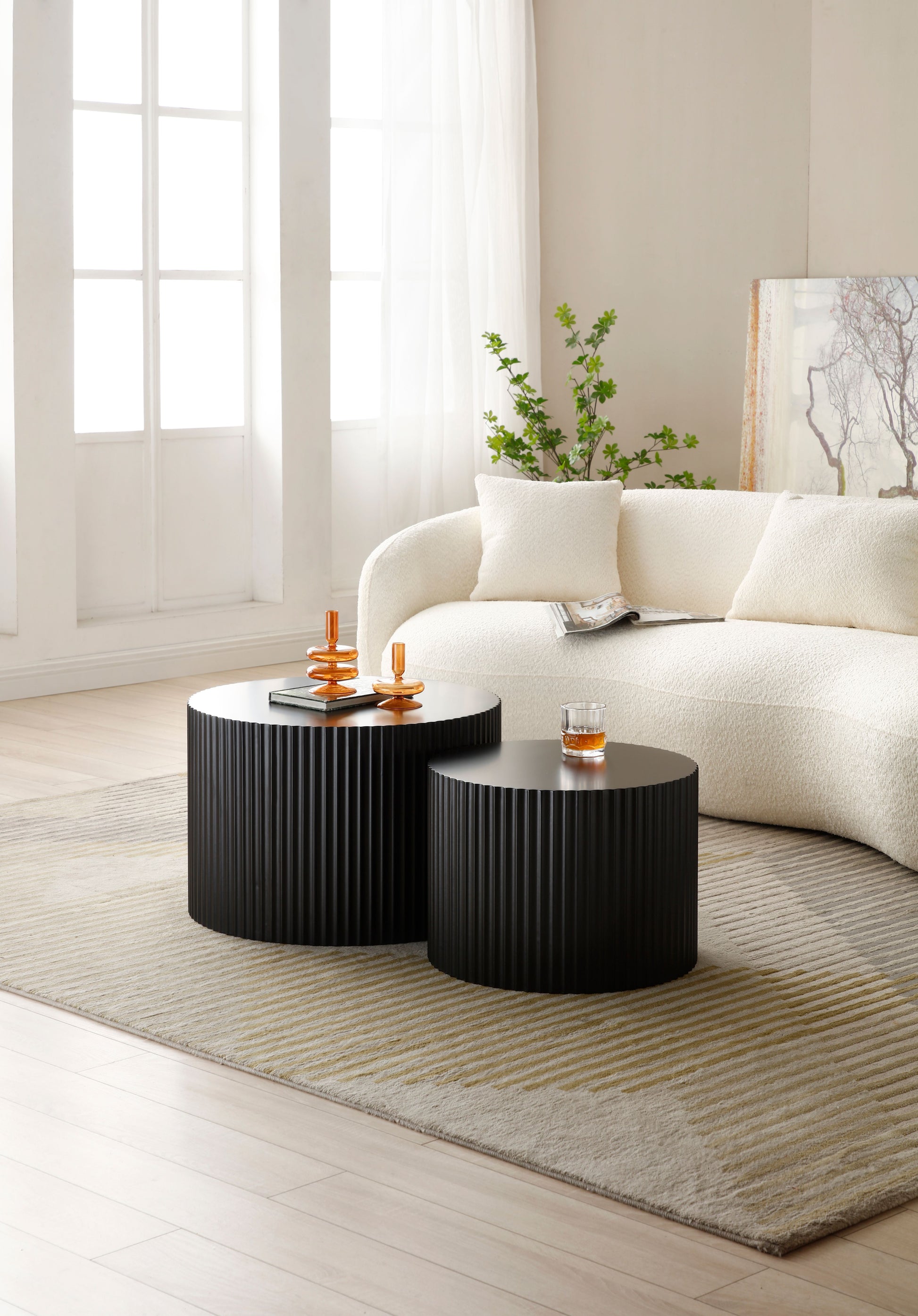 BLACK Round Nesting Table Set of 2,Handcraft MDF Coffee Table for Living Room/Leisure Area(Same Sku:W87682176) image 9