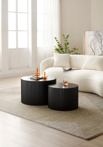 BLACK Round Nesting Table Set of 2,Handcraft MDF Coffee Table for Living Room/Leisure Area(Same Sku:W87682176) image 9