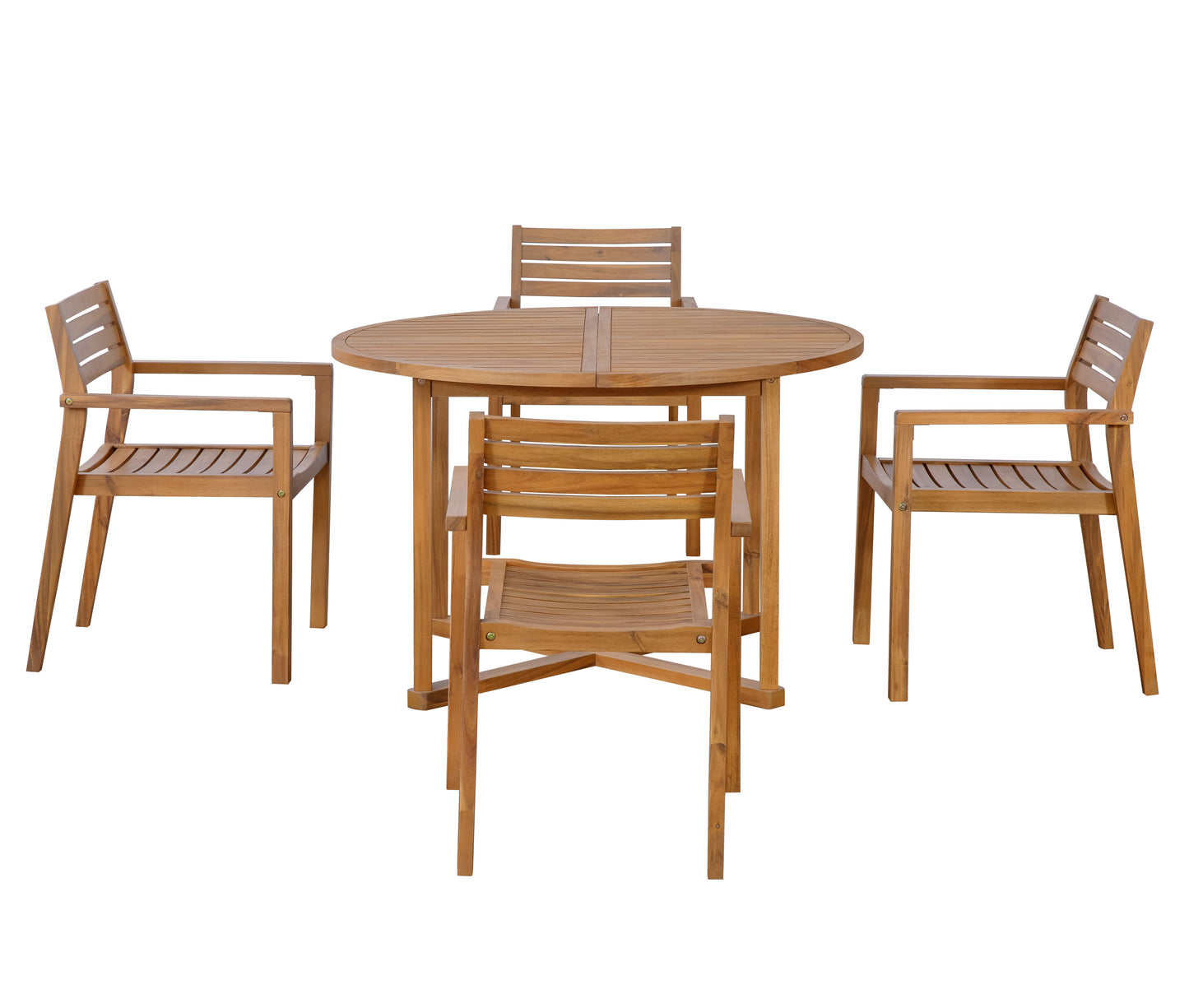 U_STYLE 5-Piece Outdoor Dining Set with 4 Acacia Wood Chairs,47.2" Round Dining Table with Slatted Design, Ideal for Patios, Gardens, Poolsides, and Lawn Areas & Indoor image 11