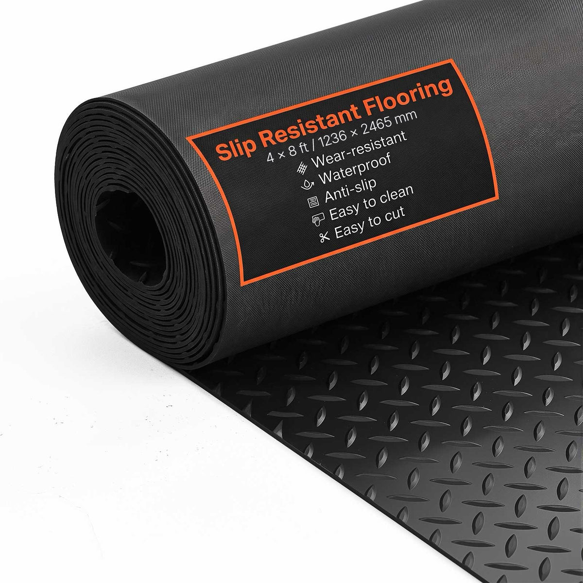 VEVOR Garage Floor Mat, PVC & Rubber Diamond-Plate Flooring  4 x 8 ft / Black
