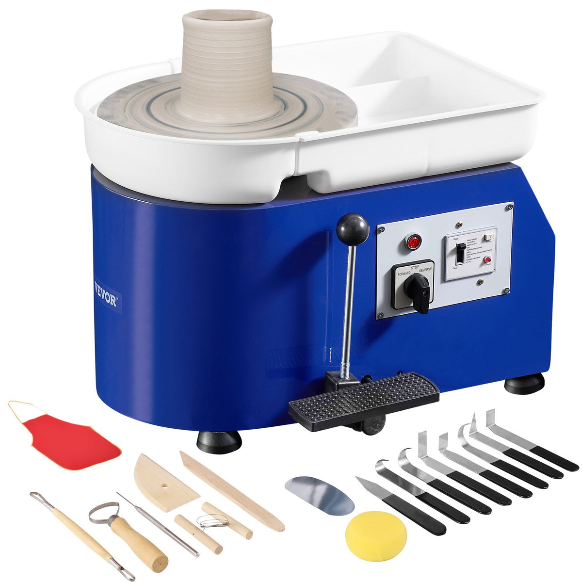 VEVOR Pottery Wheel, Electric Ceramic Forming Machine with S 350W / Blue / Handle & Pedal Control, 60-300 RPM