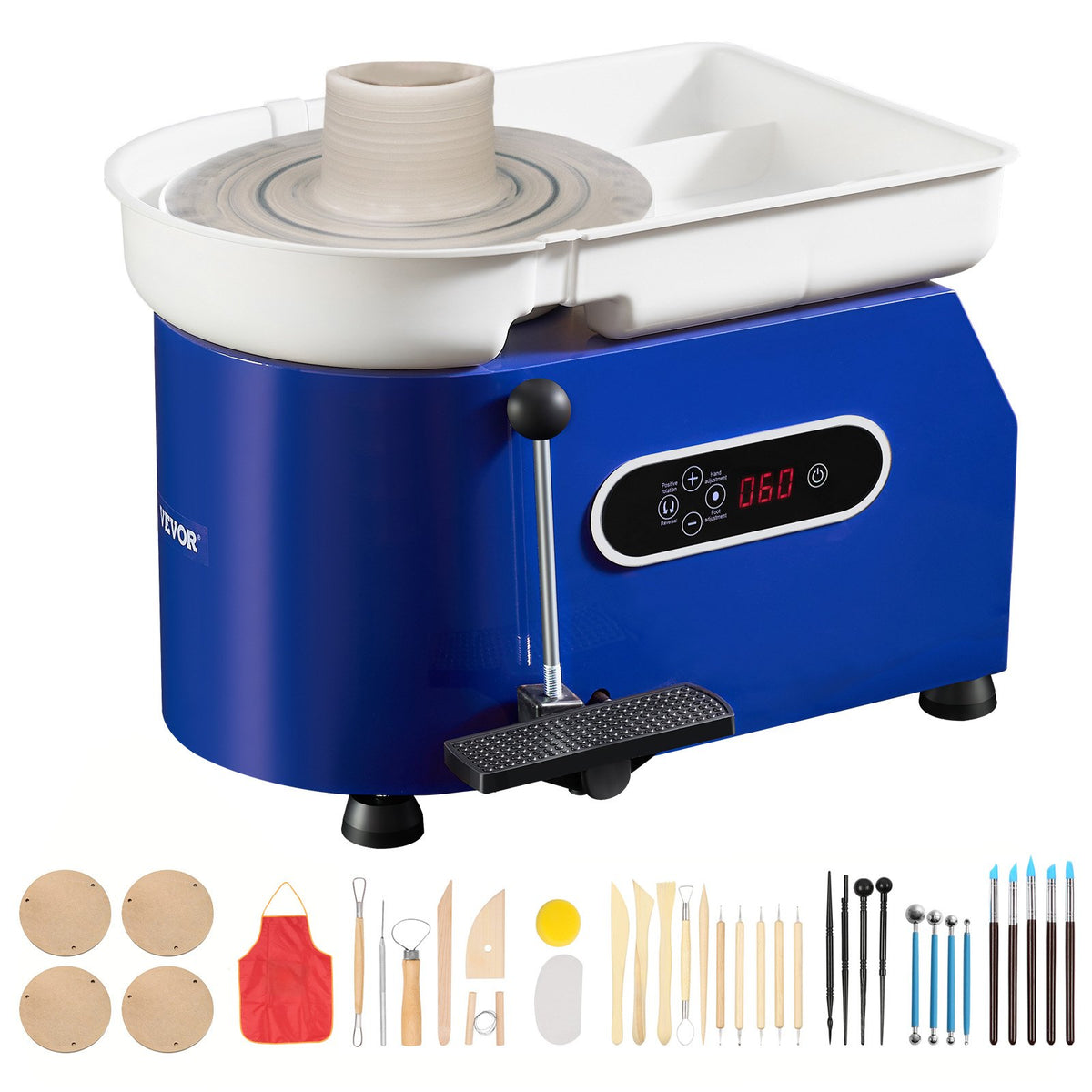 VEVOR Pottery Wheel, Electric Ceramic Forming Machine with S 450W / Blue / Handle & Pedal Control, 60-300 RPM