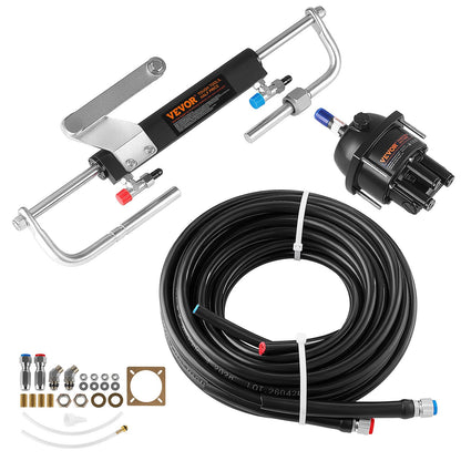 VEVOR Hydraulic Outboard Steering Kit, Marine Boat Steering System with Helm Pump and Two-Way Lock Cylinder for Single-Station Boats 90 HP, 24 ft, Compact Pump Body