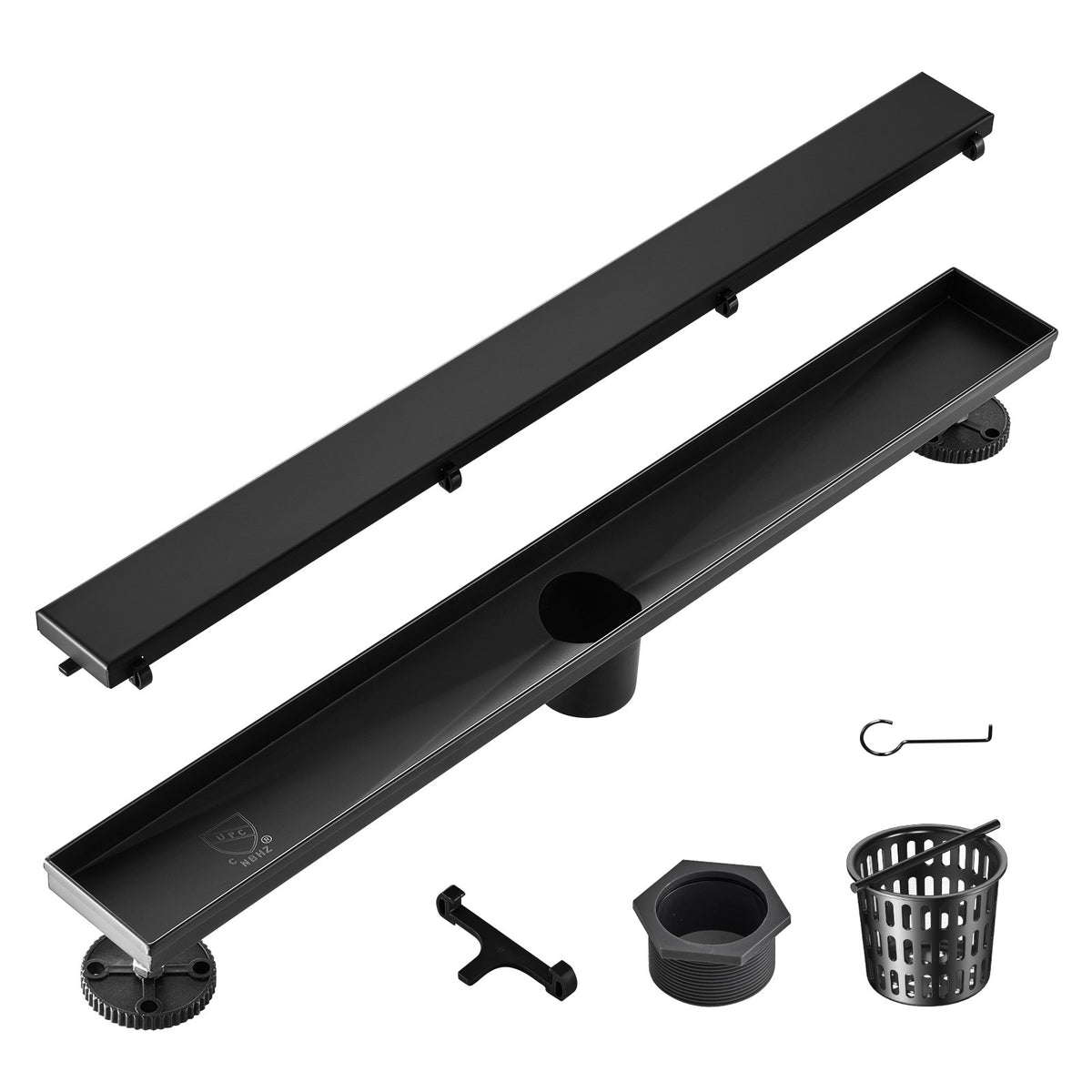 VEVOR Trench Drain System and Linear Shower Drain Linear Shower Drain, 24 in, Black Stainless Steel
