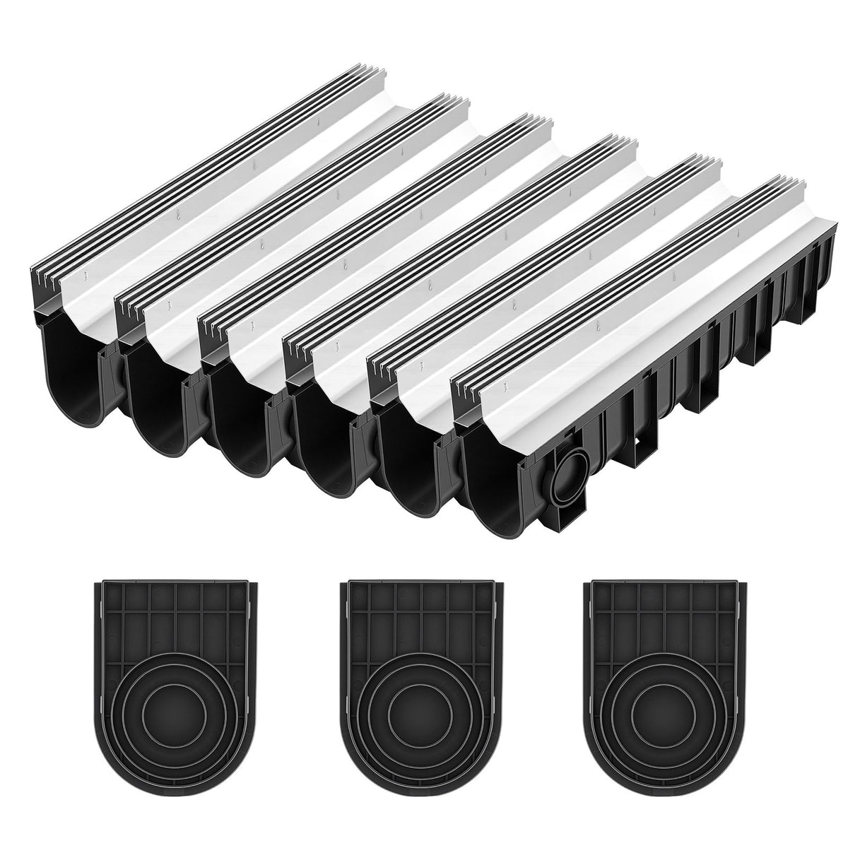 VEVOR Trench Drain System and Linear Shower Drain Side-Slot Trench Drain, ID 100 x 150 mm, 3 Pack, Stainless Steel Grate
