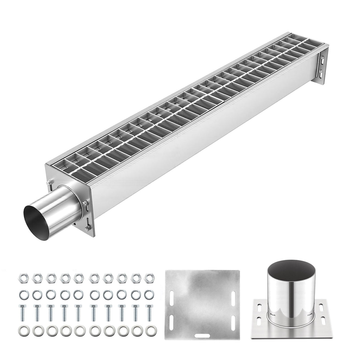 VEVOR Trench Drain System and Linear Shower Drain Trench Drain, ID 100 x 90 mm, 1 Set, Carbon Steel Grate