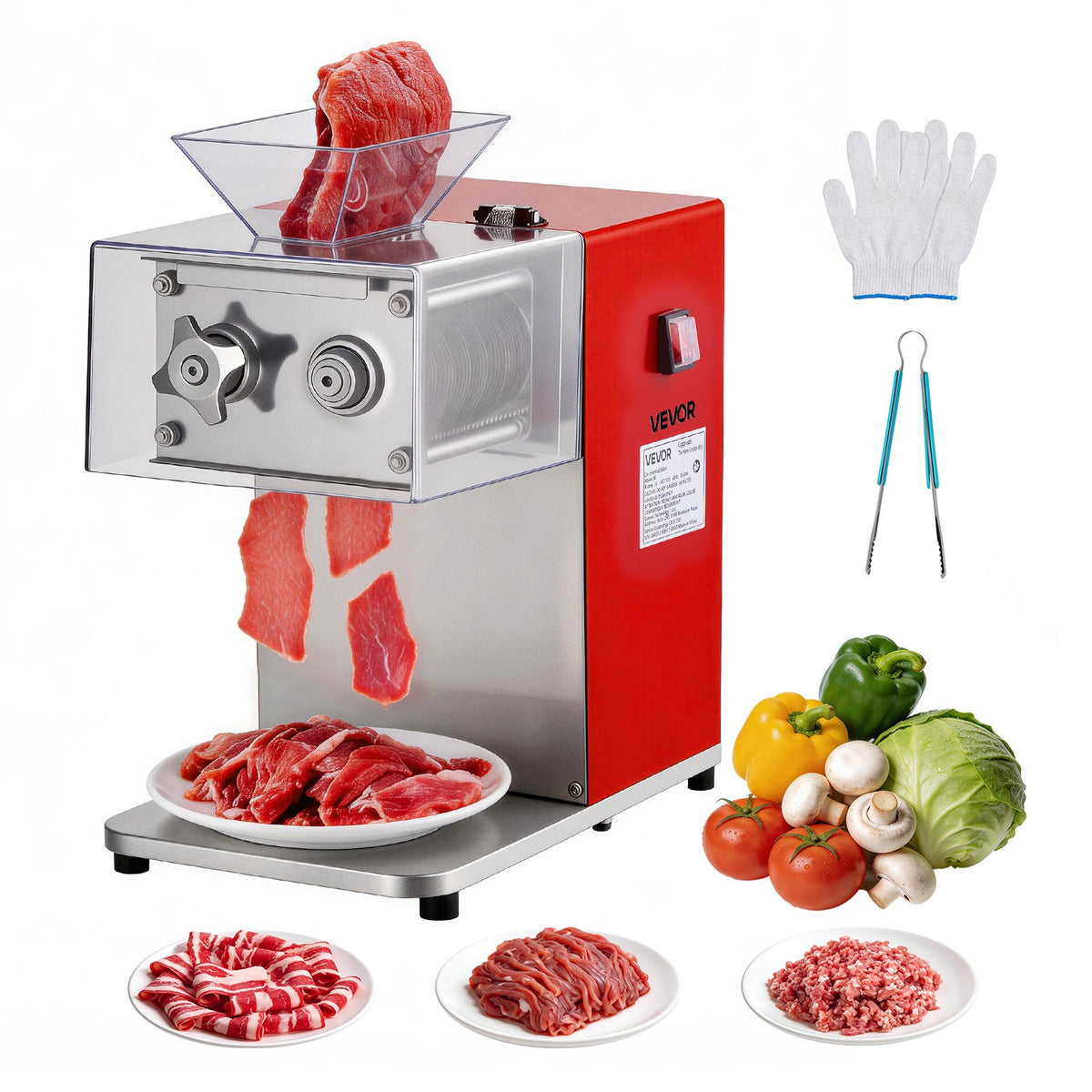 VEVOR Commercial Meat Cutting Machine, 850W Electric Meat Cutter ABS + Aluminum Alloy | 48-Blade Set
