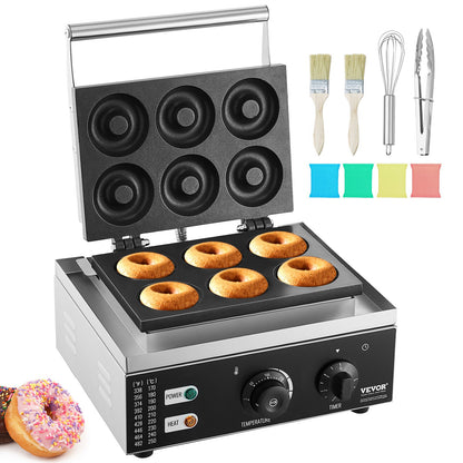 VEVOR Commercial Donut Maker, Electric Doughnut Maker with Double-Sided Heating and Non-Stick Teflon Coating for Restaurant and Home Use 6 Holes, 75 mm, 1550W