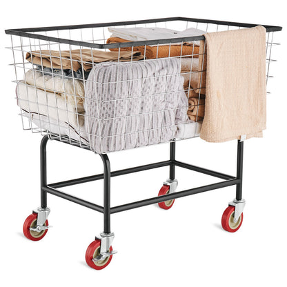 VEVOR Laundry Cart with Wheels, Heavy Duty Wire Laundry Basket Cart, Rolling Laundry Hamper with Hanging Garment Rack and Folding Shopping Cart for Laundry Room, Home and Commercial Use Wire Laundry Cart, 4.5 Bushel | 5 in Casters