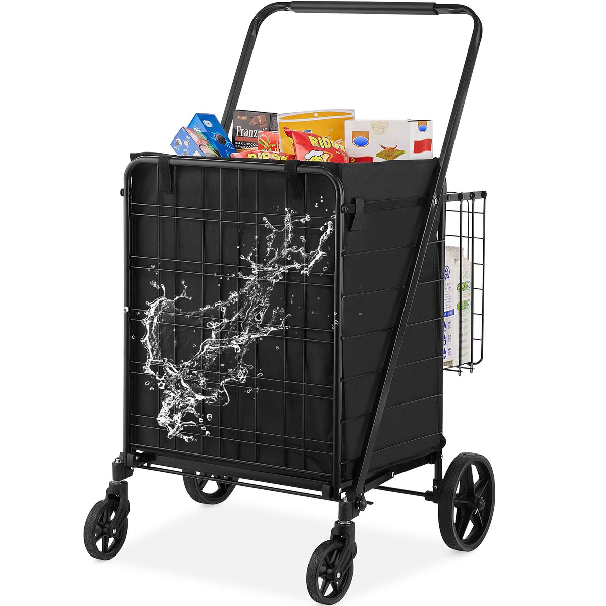 VEVOR Laundry Cart with Wheels, Heavy Duty Wire Laundry Basket Cart, Rolling Laundry Hamper with Hanging Garment Rack and Folding Shopping Cart for Laundry Room, Home and Commercial Use Folding Shopping Cart with Waterproof Liner