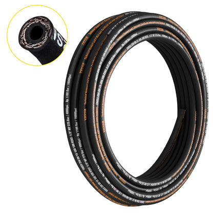 VEVOR Hydraulic Hose, Coiled Rubber Hydraulic Hose with 2 High-Tensile Steel Wire Braid for Construction and Agriculture 1/2 in / 100 ft