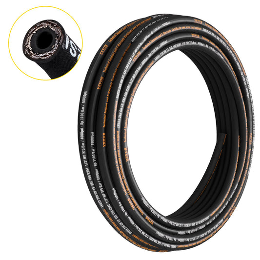 VEVOR Hydraulic Hose, Coiled Rubber Hydraulic Hose with 2 High-Tensile Steel Wire Braid for Construction and Agriculture 1/2 in / 100 ft