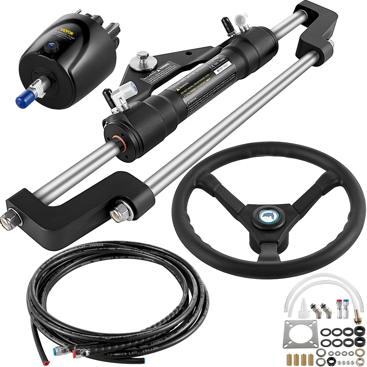 vevor-300hp-hydraulic-outboard-steering-system Steering Kit, 24 ft Hose
