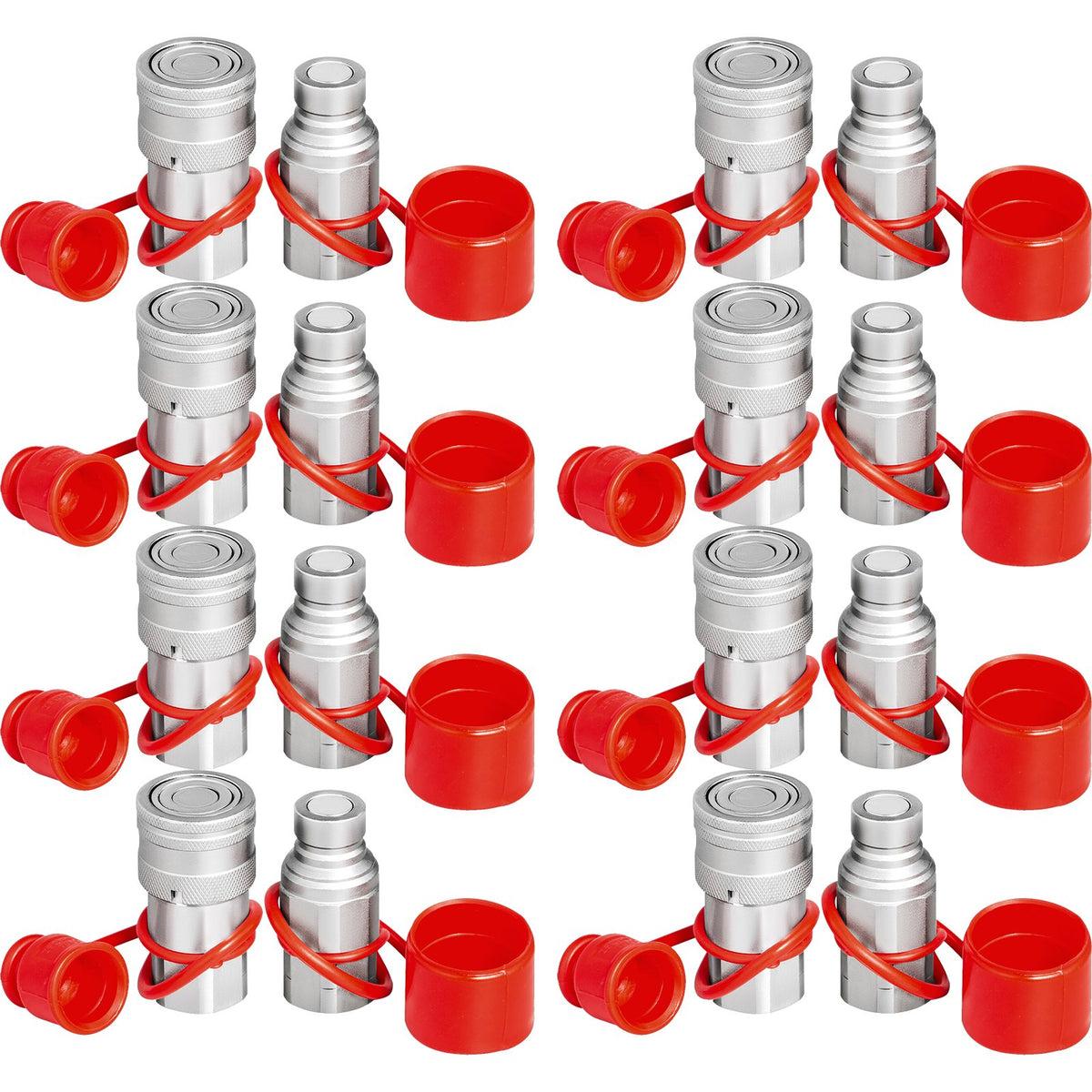 VEVOR Hydraulic Quick Couplers, 1/2 in NPT Flat Face ISO 160 8 Pack