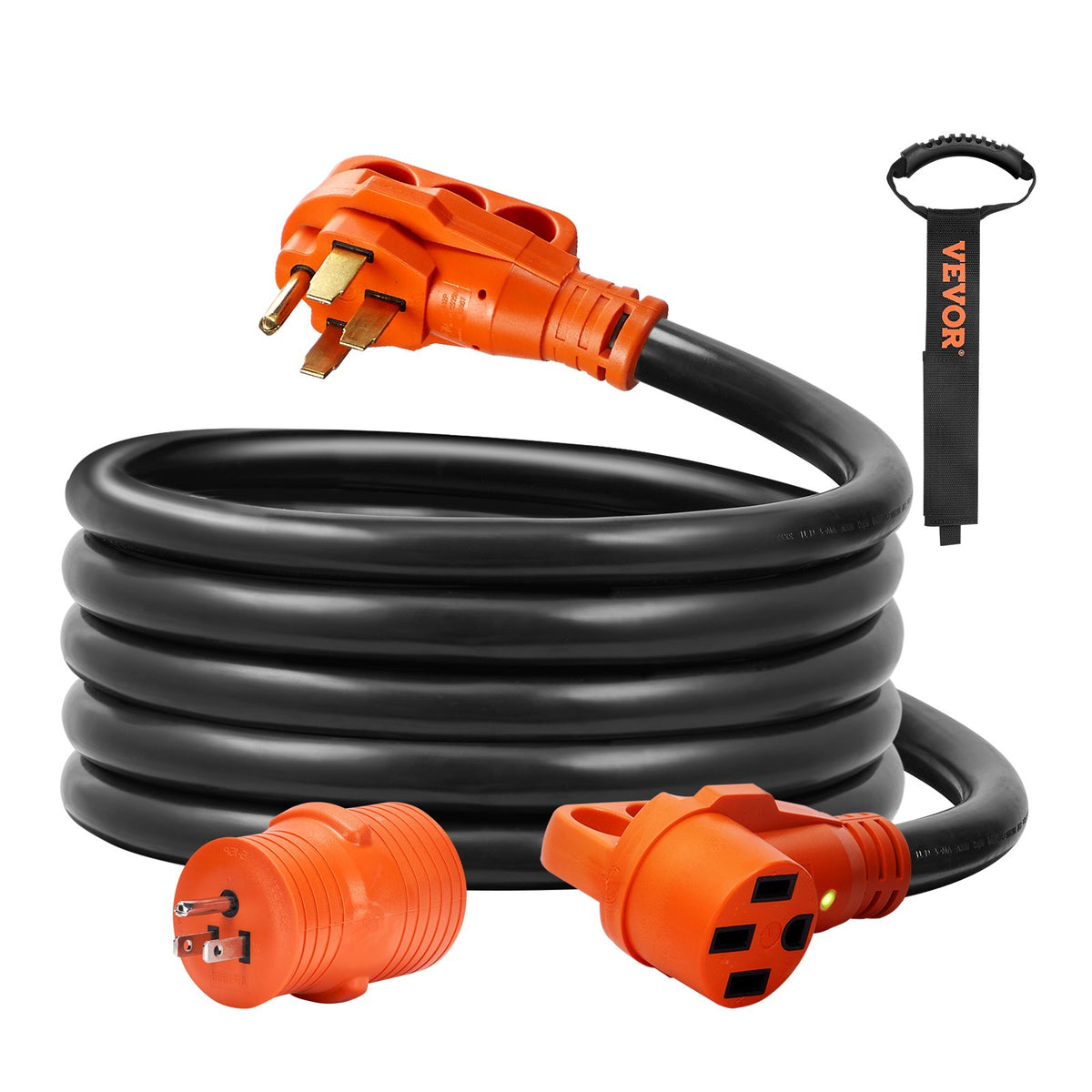 VEVOR RV Extension Cord, Heavy Duty STW Power Cord with NEMA 50A / 15 ft / with LED Indicator & 15A Adapter