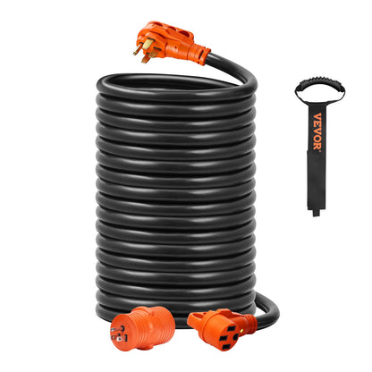 VEVOR RV Extension Cord, Heavy Duty STW Power Cord with NEMA 50A / 50 ft / with LED Indicator & 15A Adapter