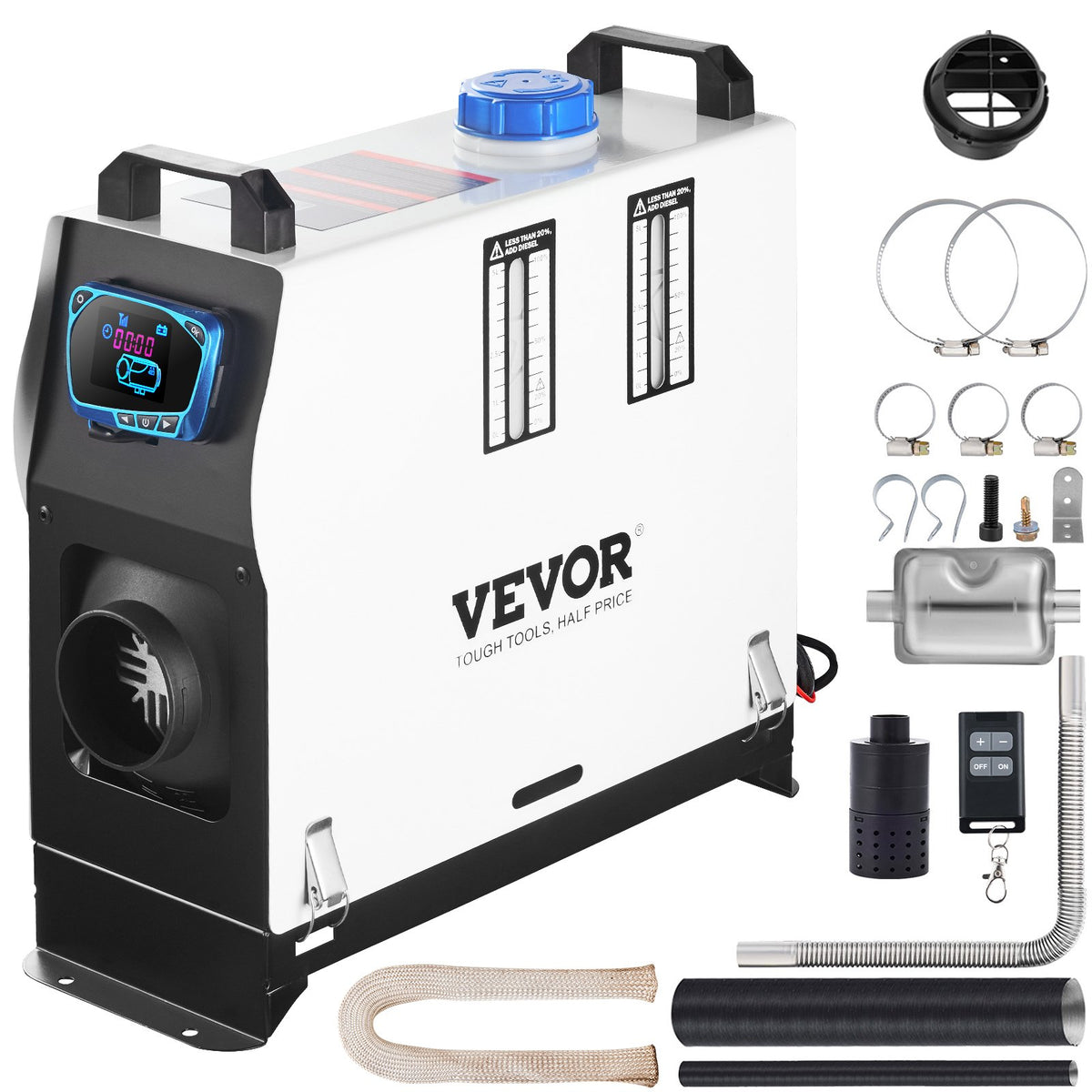 VEVOR Diesel Air Heater 8 kW / All in One, One Air Outlet, Red LCD Switch