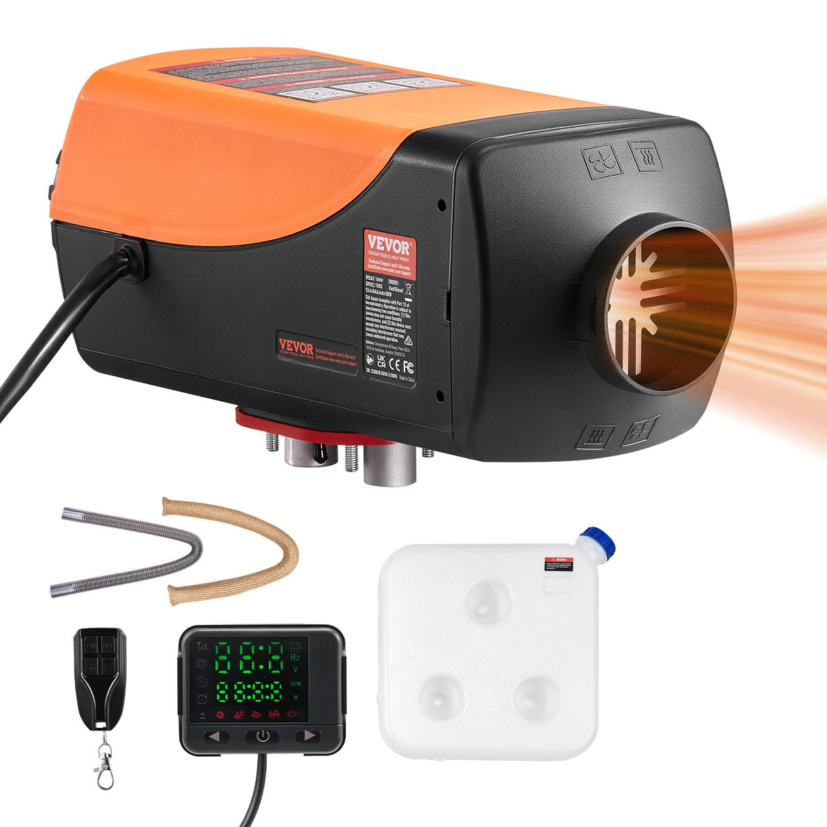 VEVOR Diesel Air Heater 8 kW / DC12-24V, Color Digital Display, 10L Fuel Tank, Orange