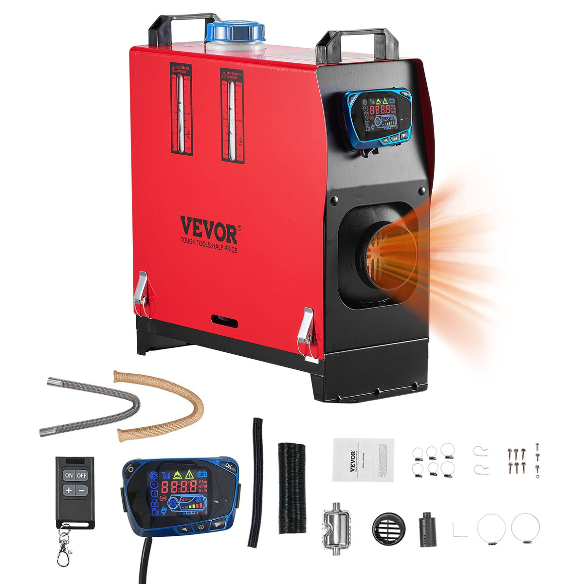VEVOR Diesel Air Heater 8 kW / DC12-24V, Blue LCD Switch, Pre-Heating, Orange