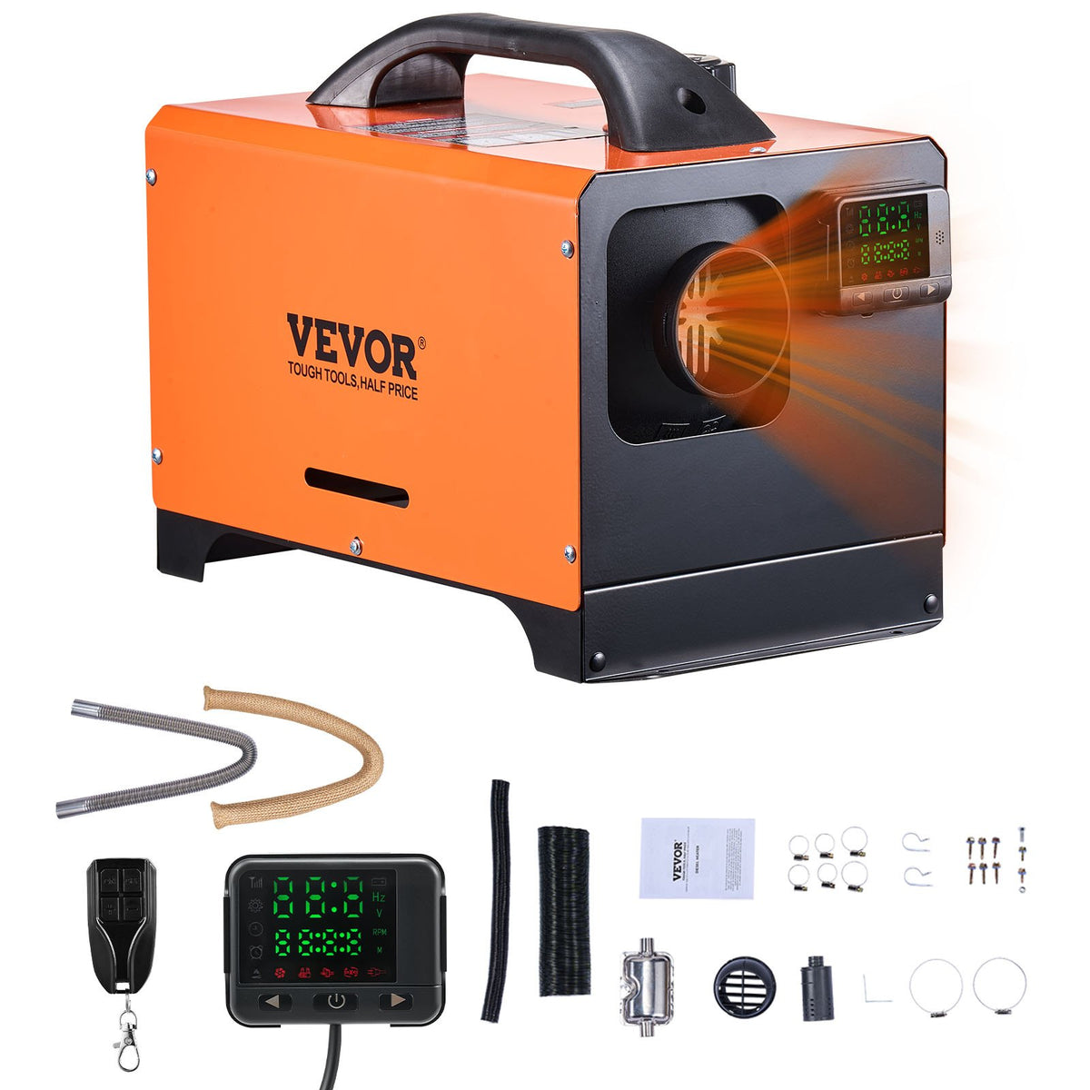 VEVOR Diesel Air Heater 8 kW / DC12-24V, Square Color Digital Display, Orange