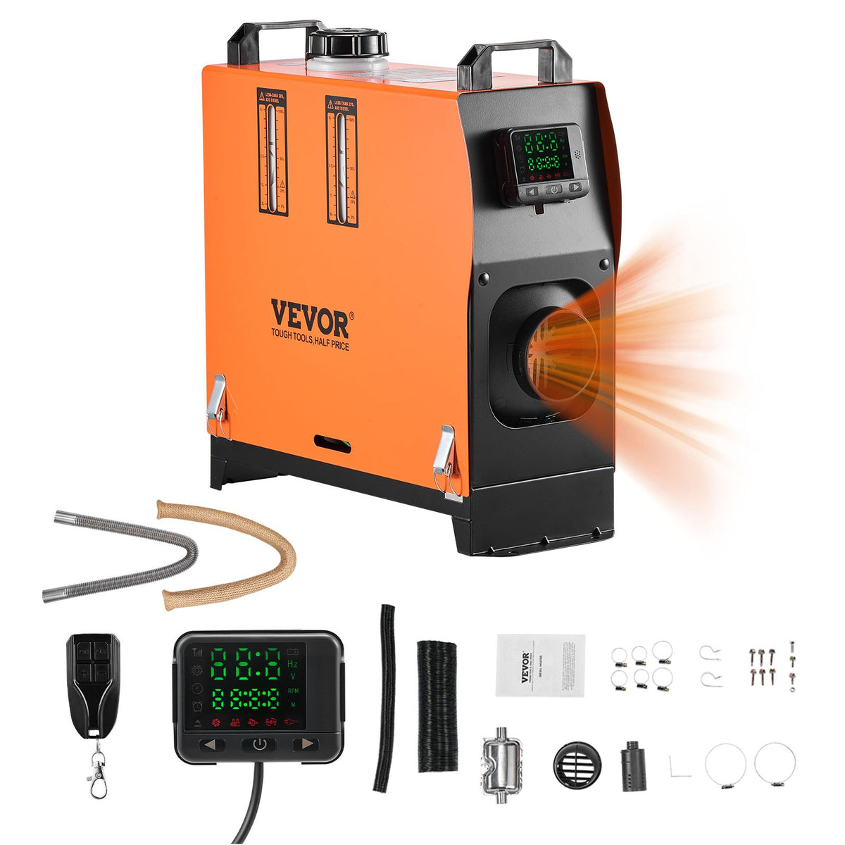 VEVOR Diesel Air Heater 8 kW / DC12-24V, Color Digital Display, Orange