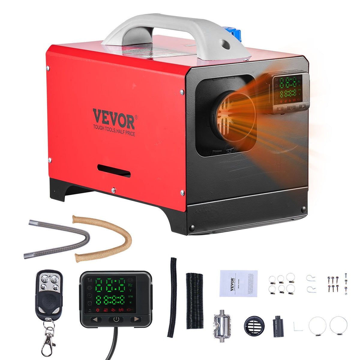 VEVOR Diesel Air Heater 8 kW / DC12-24V, Black LCD Switch, Pre-Heating, Orange